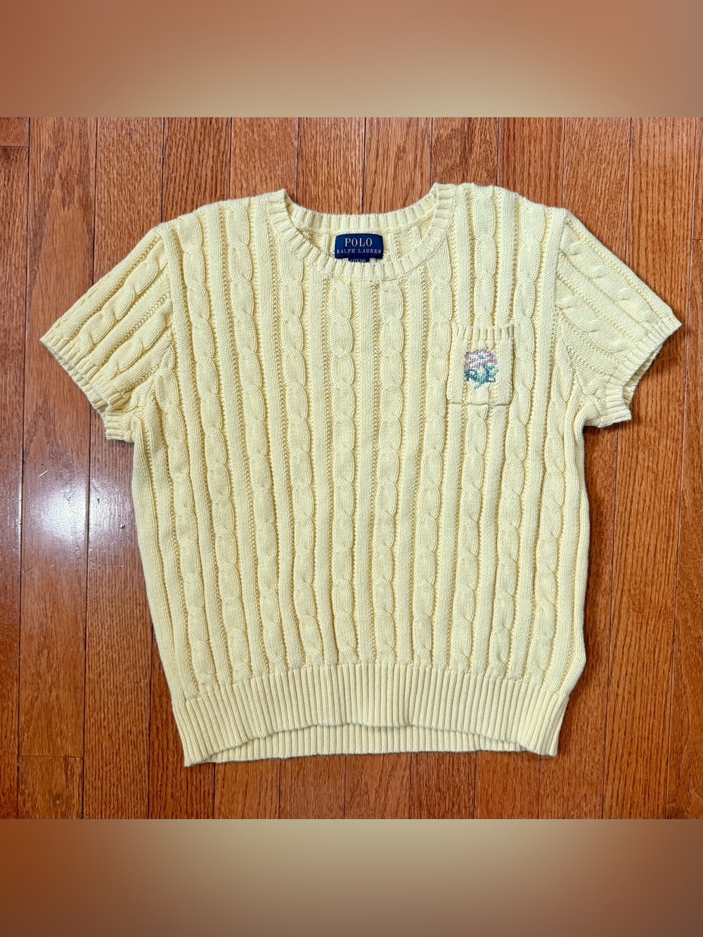 Polo Ralph Lauren Girls Large 12-14 Cable Knit Short Sleeve Sweater Floral